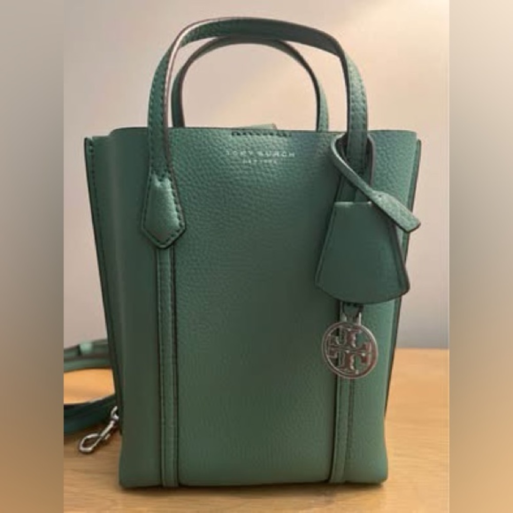 Tory Burch Perry Mini Leather Tote Top Handles Crossbody Bag In Patina Color
